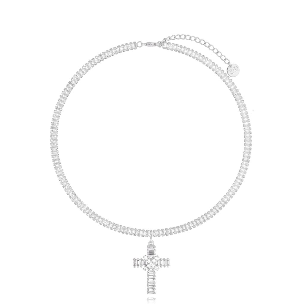 Naszyjnik srebrny z krzyżykiem i kryształkami Peace NRG0500
