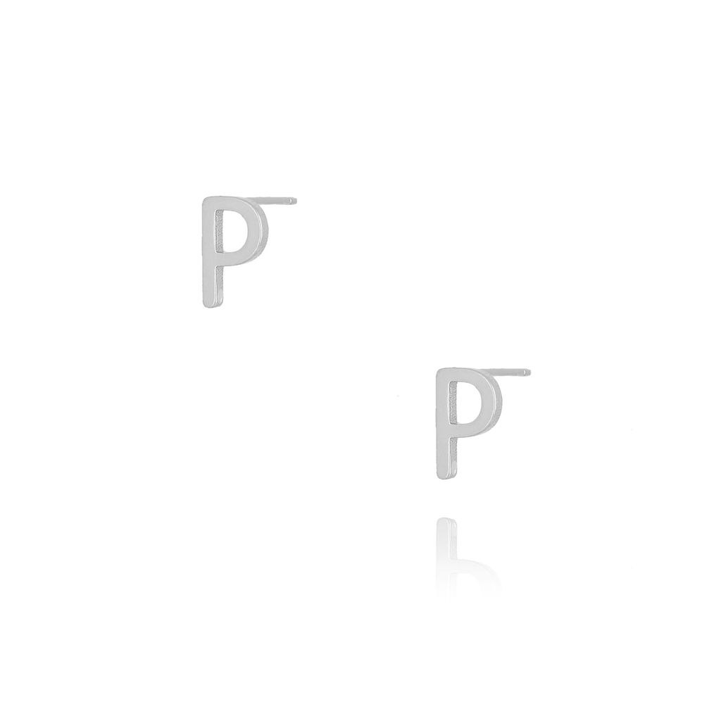 Kolczyki wkrętki z literką P srebrne KAT0022