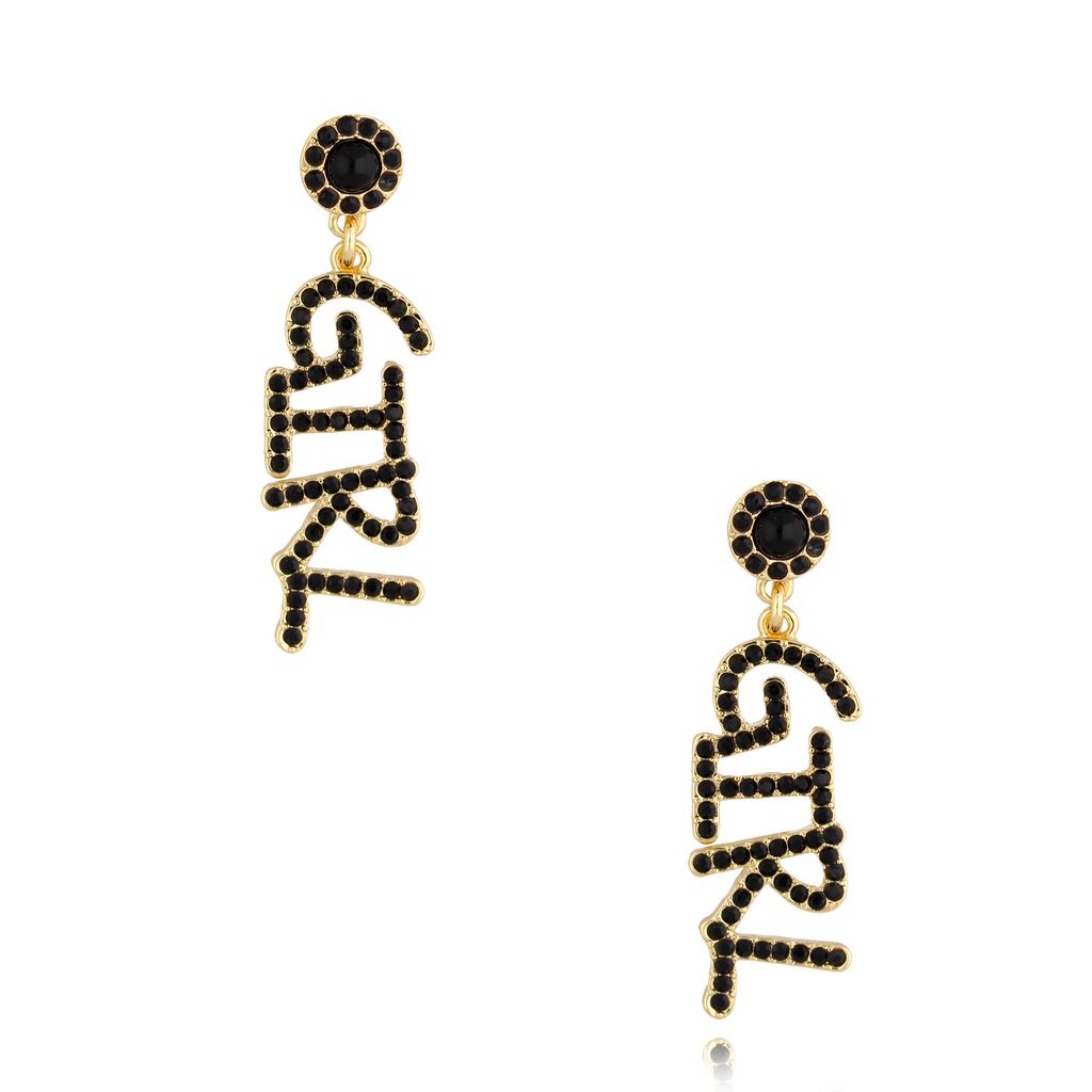 Kolczyki złote z czarnym napisem GIRL KRG0905