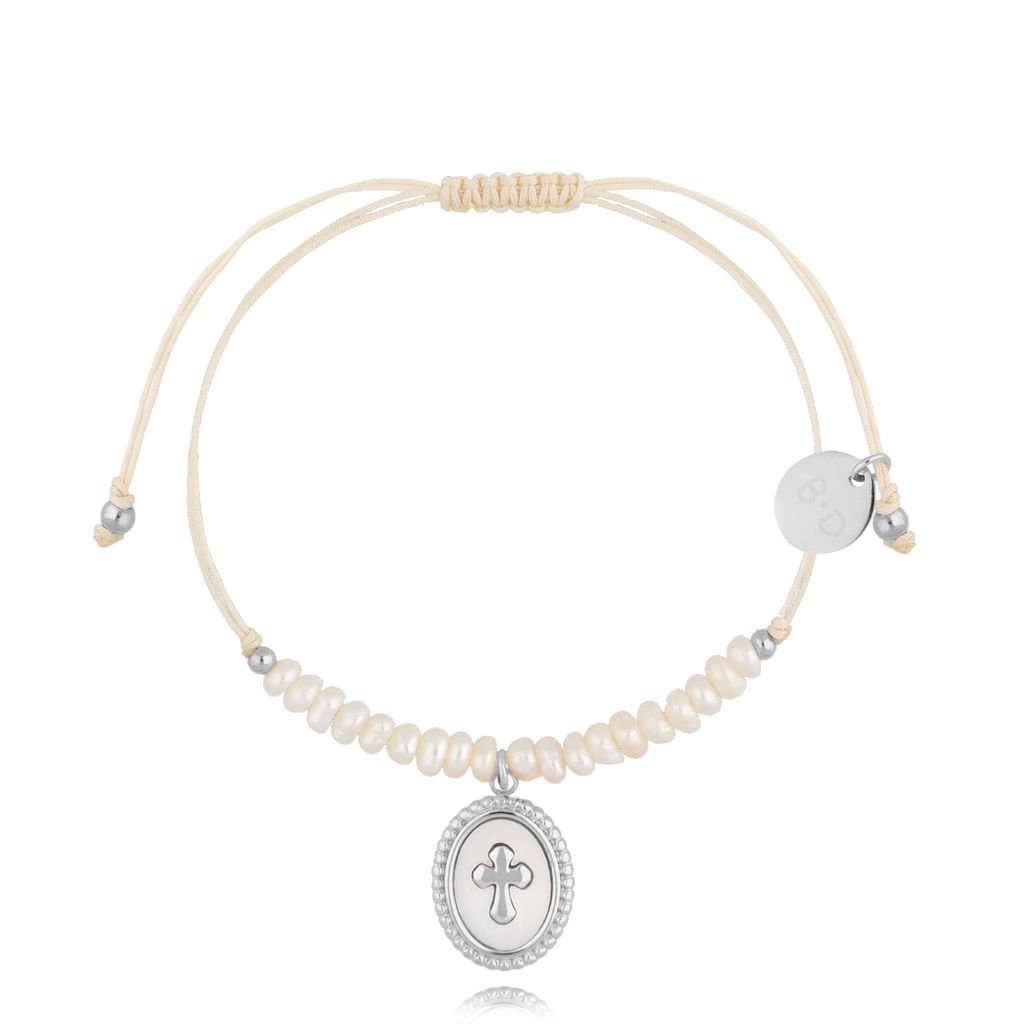 Bransoletka z perełkami i srebrnym krzyżykiem Feliz BMT0042