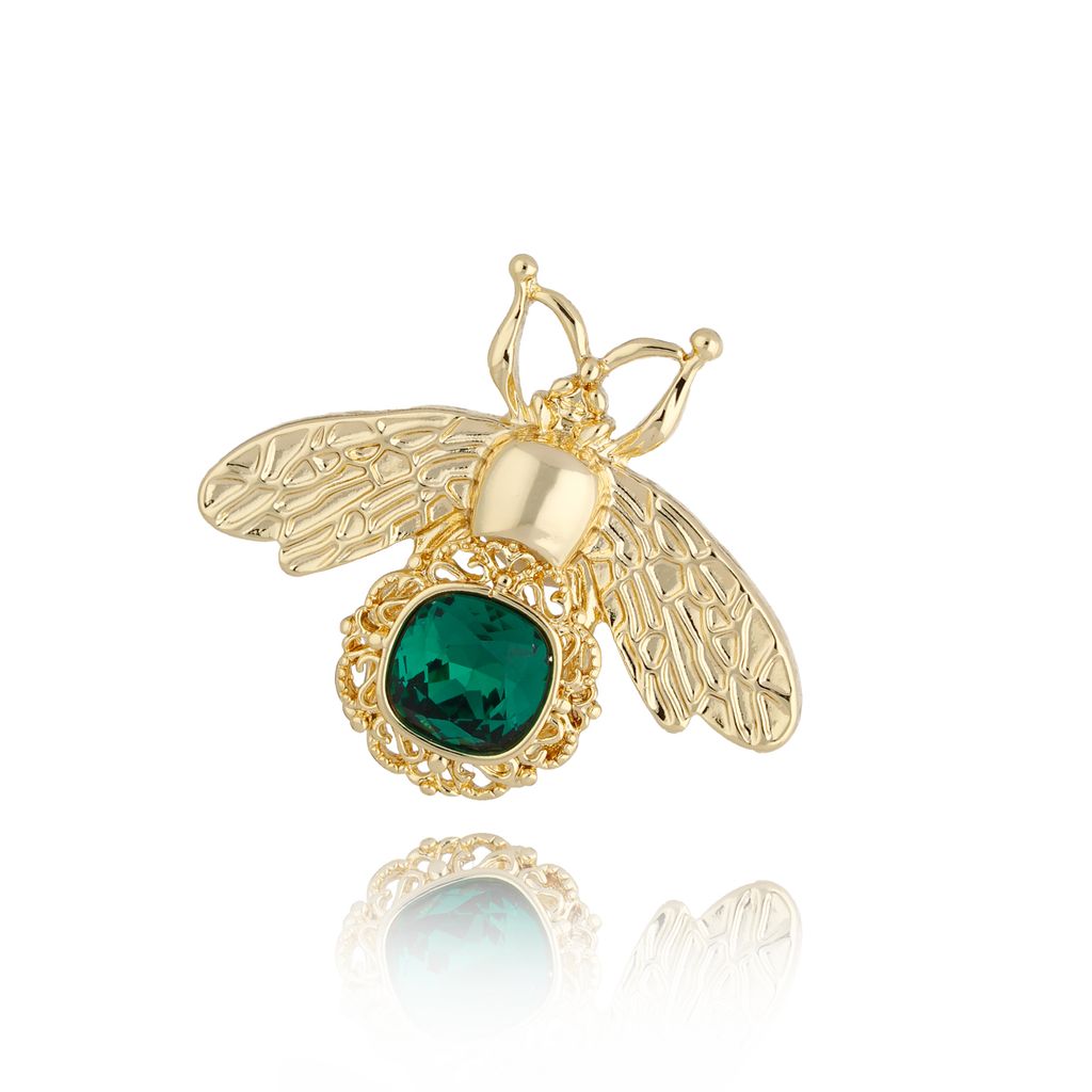 Broszka złota z dużym owadem i zielonym kryształkiem Blythe BRMI0127