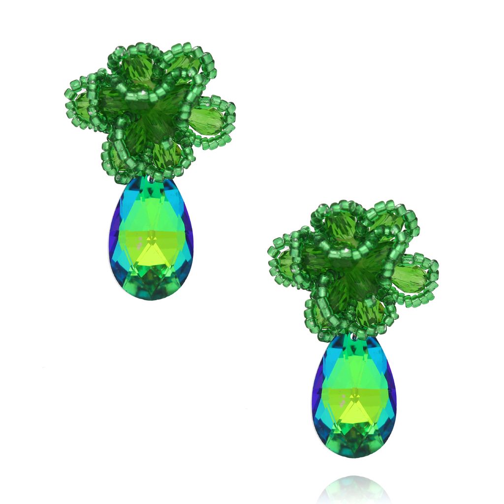 Kolczyki z zielonymi kryształami Crystal Wonders KFF0294