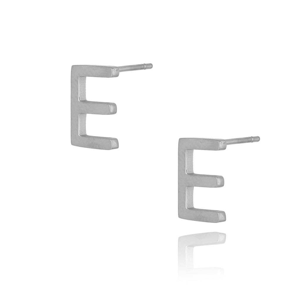 Kolczyki wkrętki srebrne z literką  E KAT0050