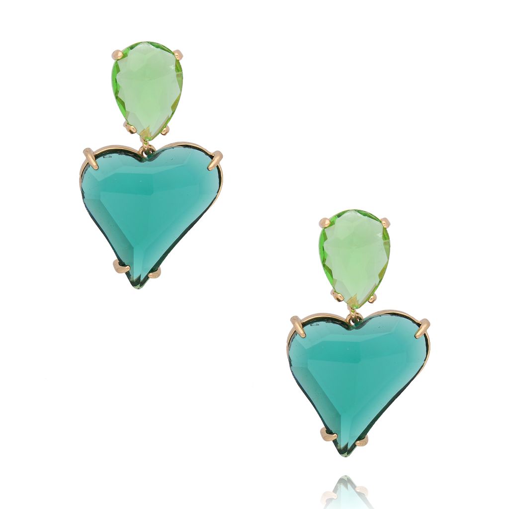 Kolczyki z zielonymi sercami Luxury Shine KFF0302