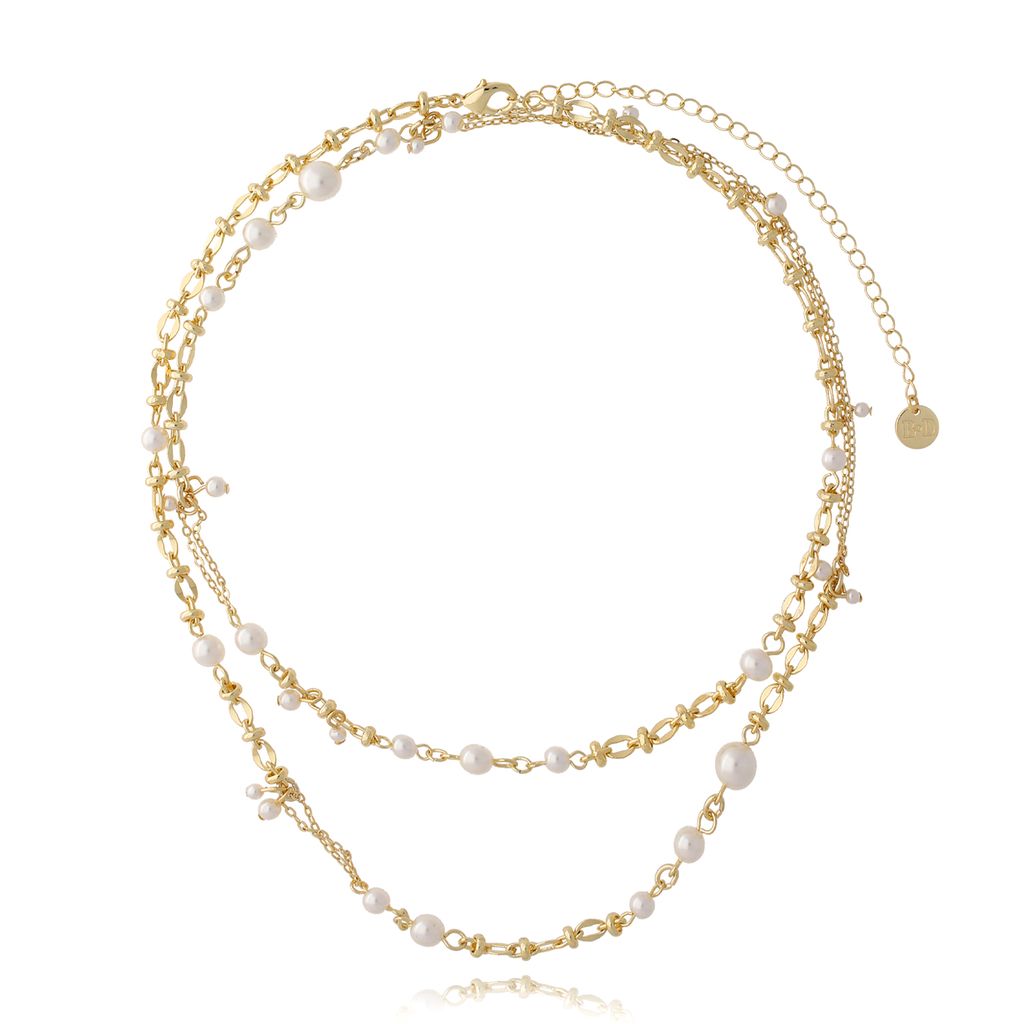 Naszyjnik złoty długi z perłami NPE0053