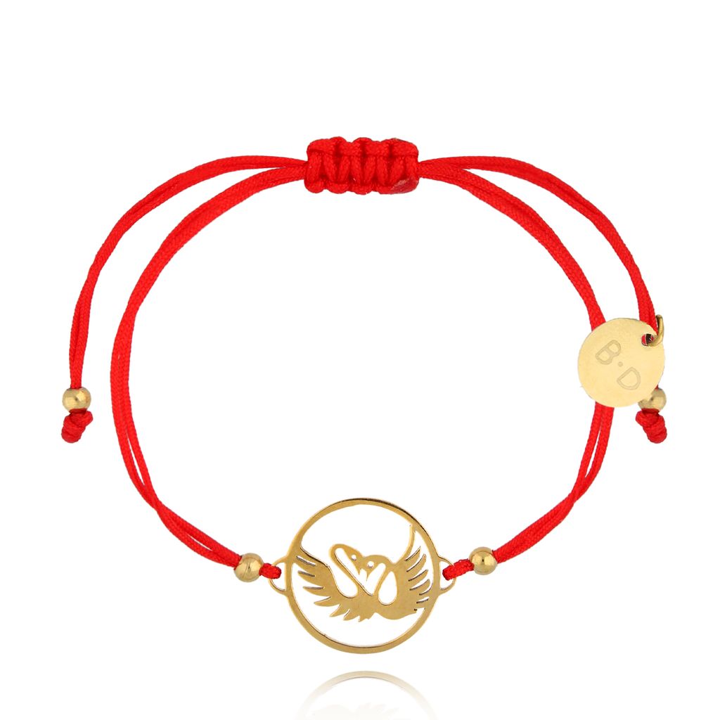 Bransoletka czerwona ze złotymi łabędziami Swans BGL0892
