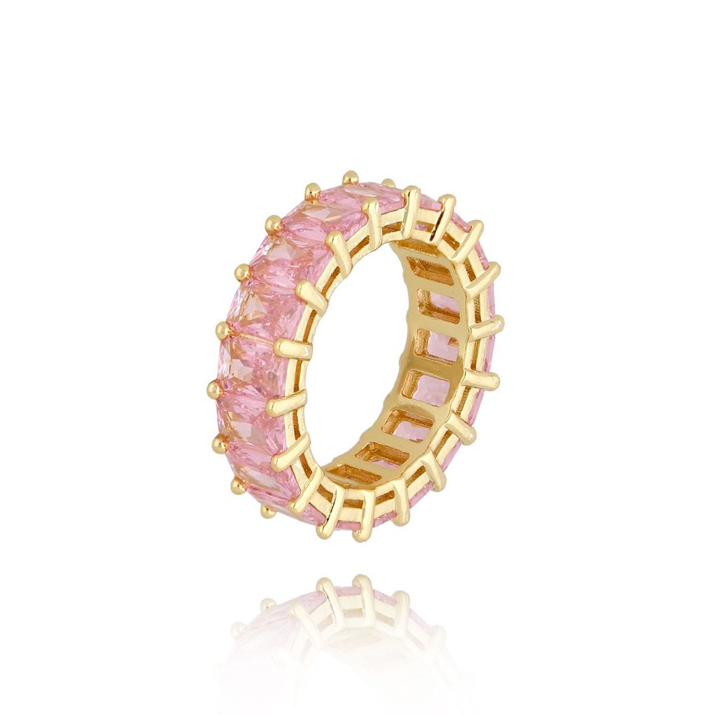 Pierścionek złoty z różowymi kryształkami Ame PRG0256