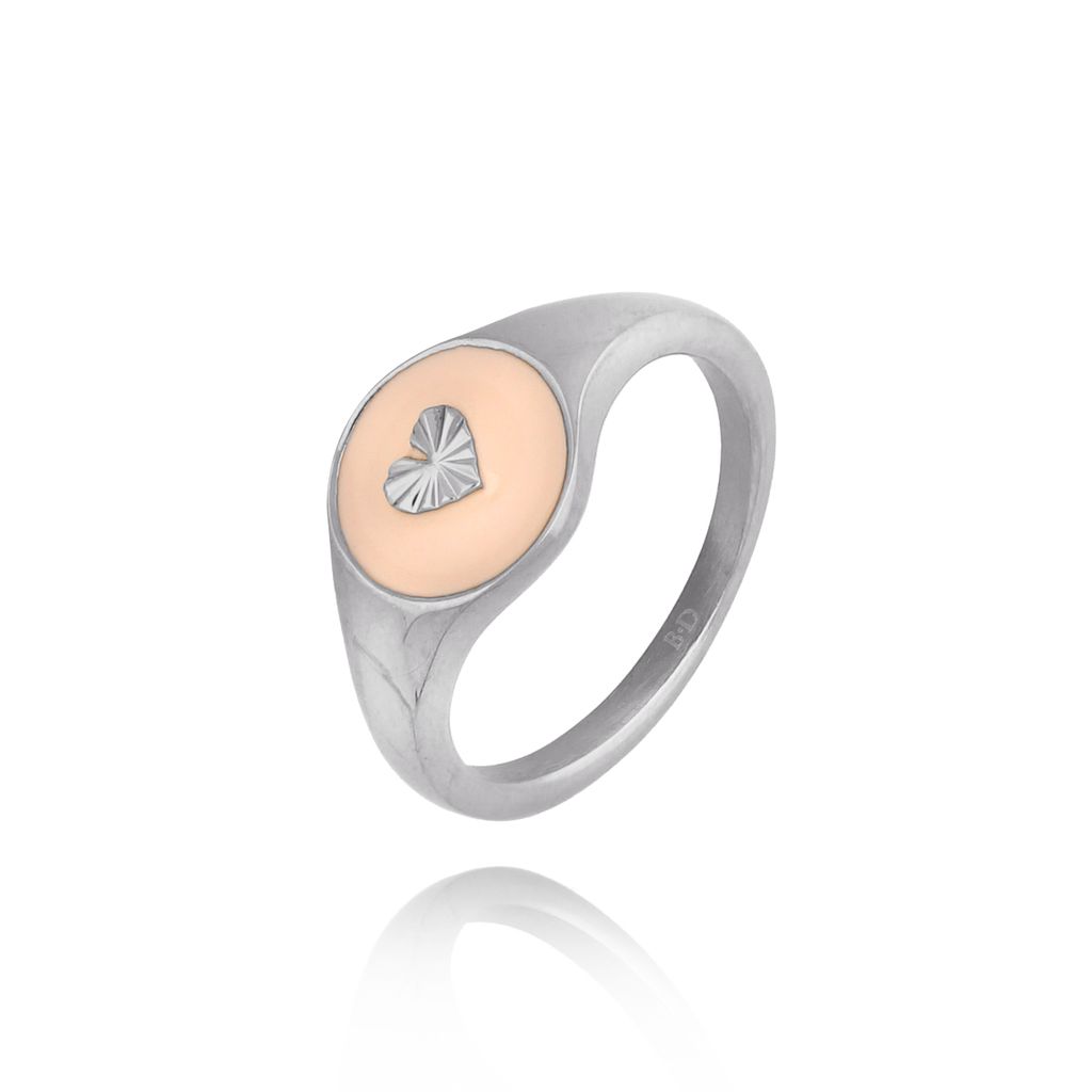 Pierścionek srebrny z sercem i różową emalią Lille PSA0667