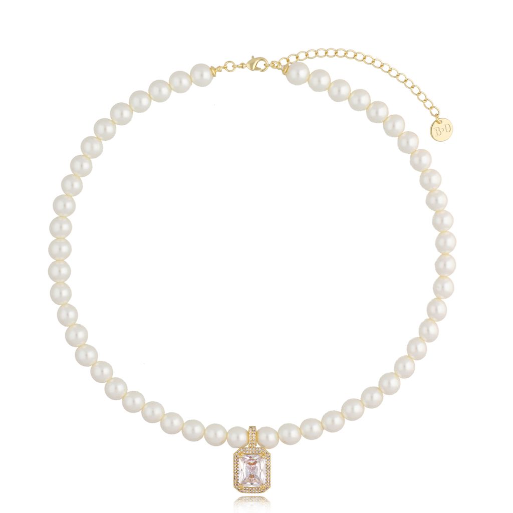 Naszyjnik perłowy z transparentnym kryształkiem Majestic NPE0127