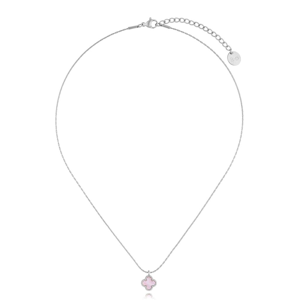 Naszyjnik z różową koniczynką srebrny Clover NSY0274