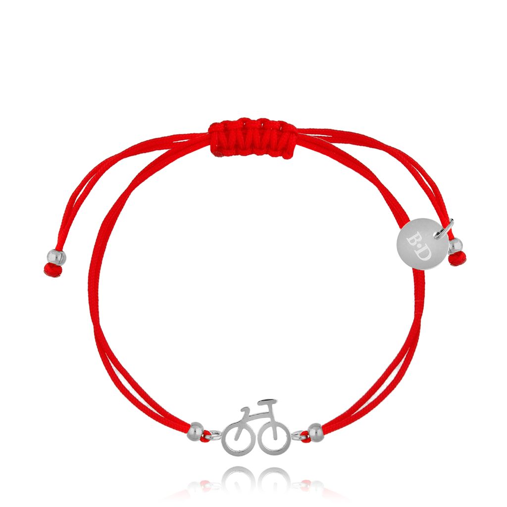 Bransoletka srebrna z czerwonym sznurkiem i rowerkiem Bike BGL0672