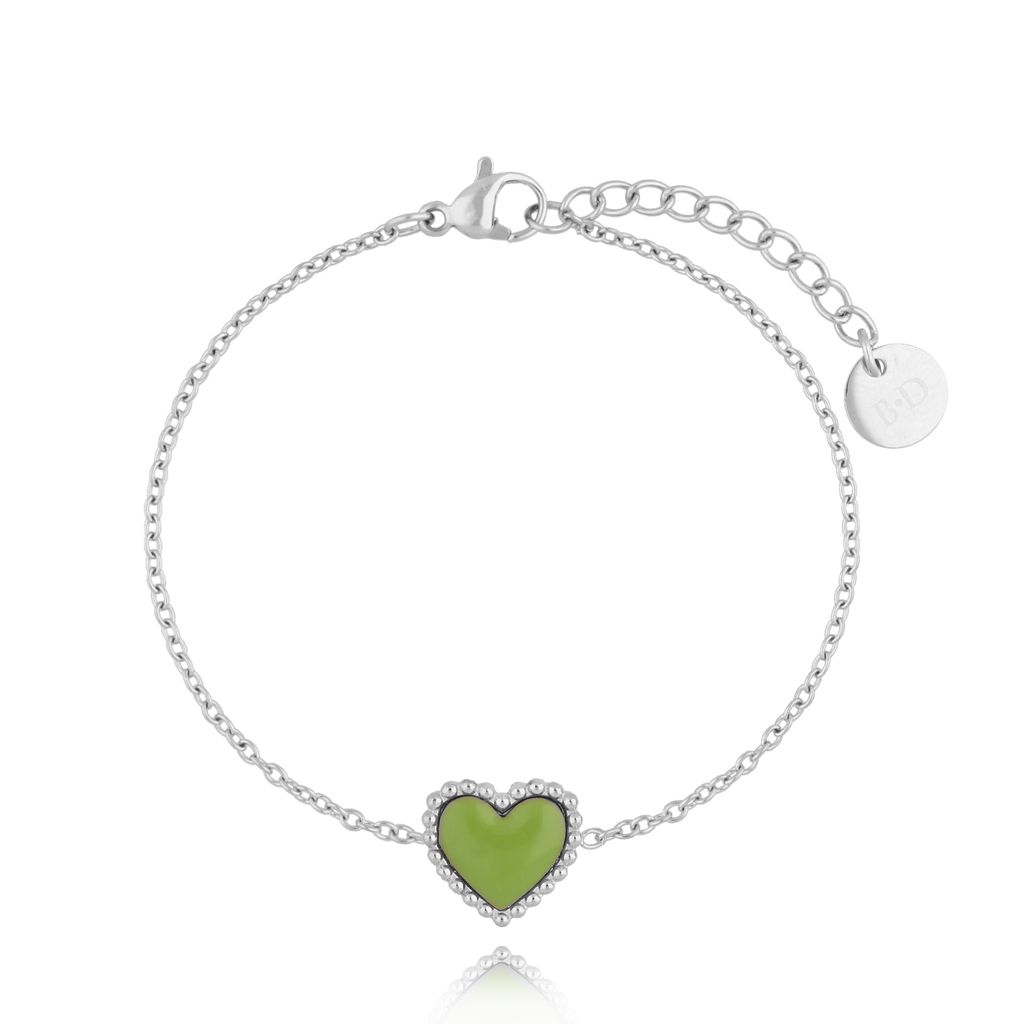 Bransoletka srebrna z sercem i zieloną emalią Enamel Heart BSA0598