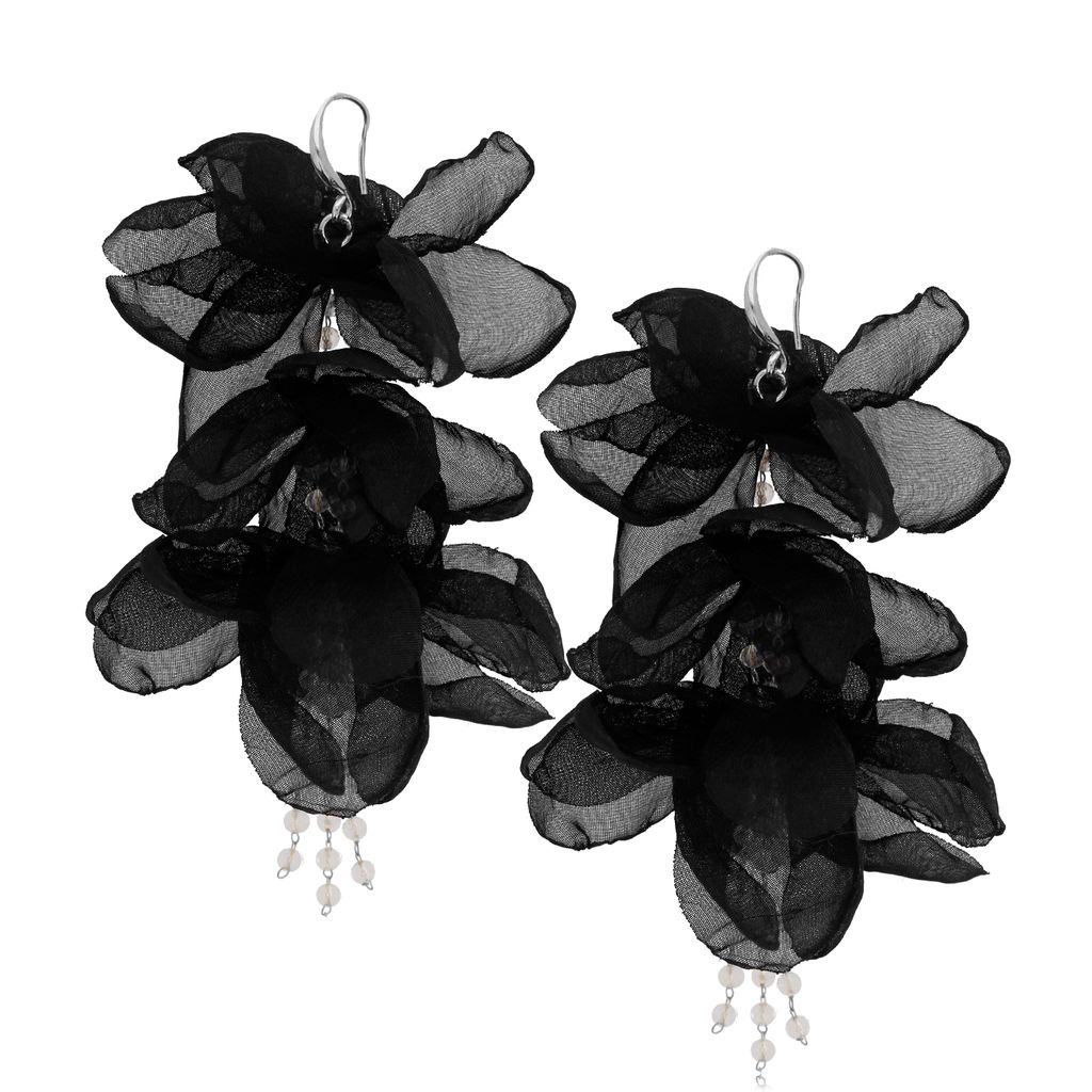 Kolczyki satynowe kwiaty Blossom srebrno-czarne Julie KBL0902