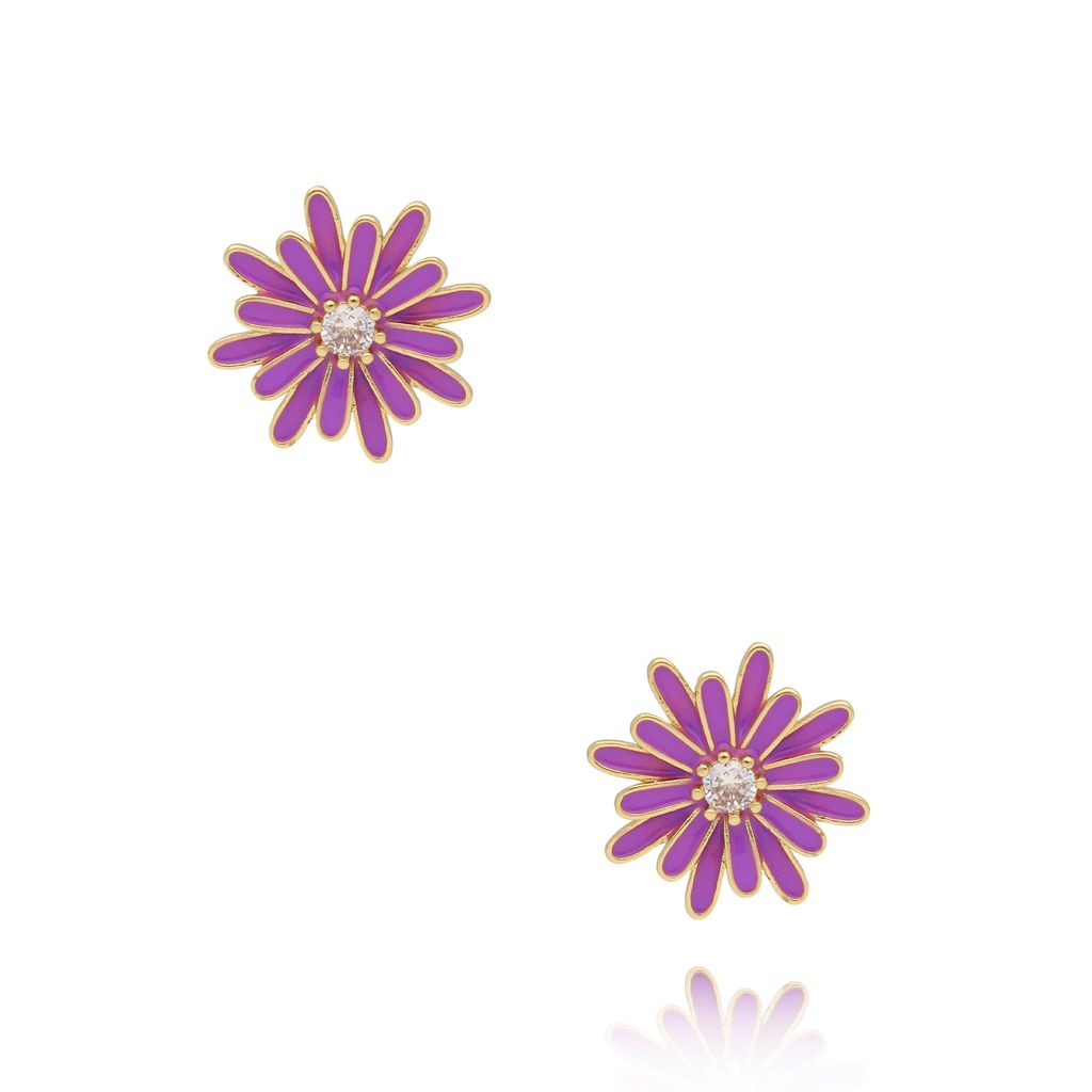 Kolczyki kwiatuszki z fioletową emalią KSY0129