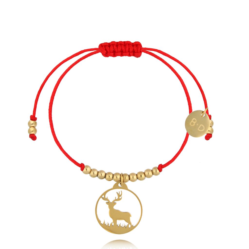 Bransoletka czerwona ze złotym jeleniem Cerf BGL0940