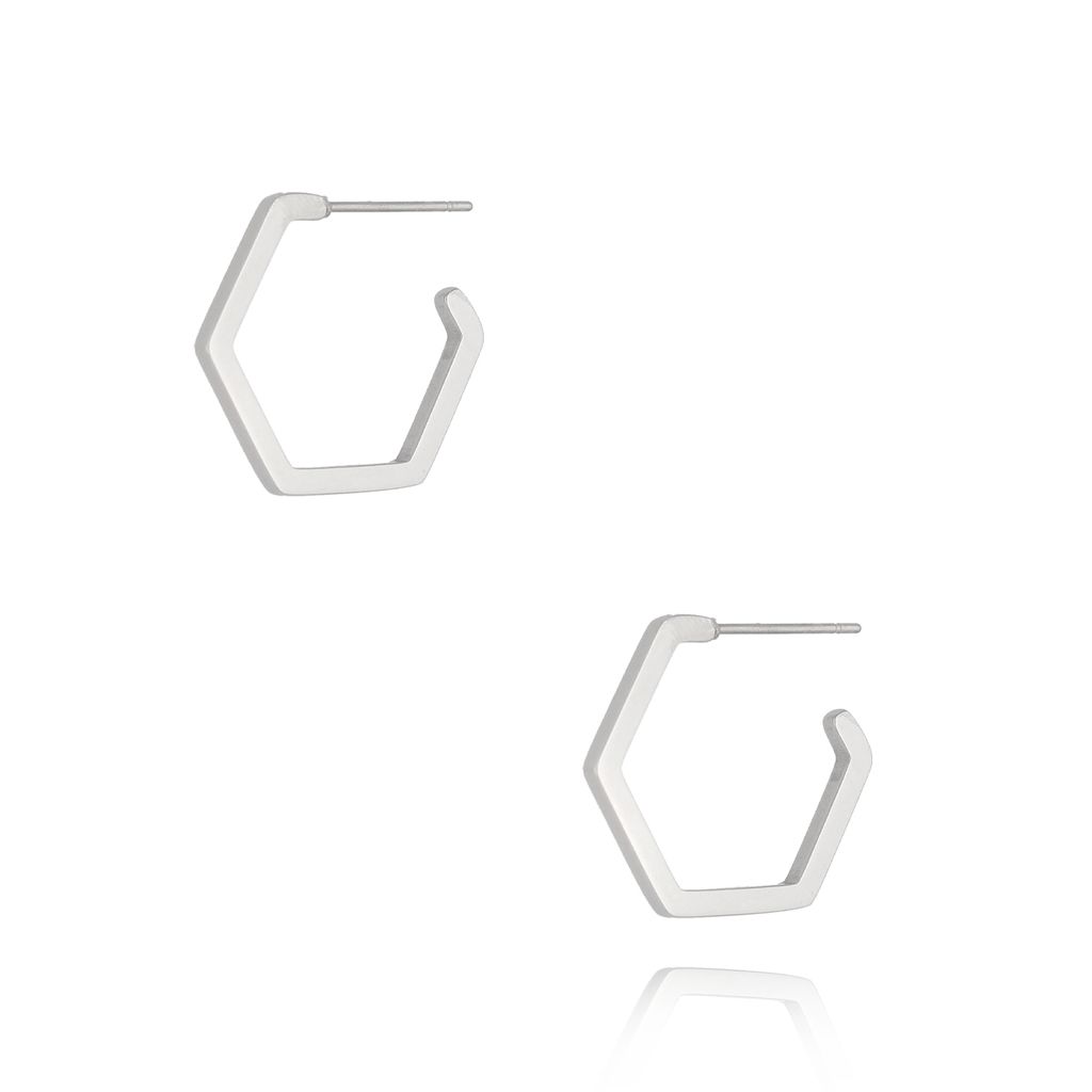 Kolczyki sześciokąty srebrne średne Hexagon KSA1020