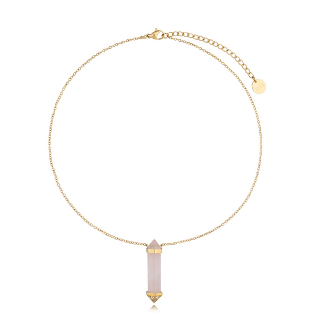 Naszyjnik z kwarcem różowym i cyrkoniami Cristal Stone NLB0271