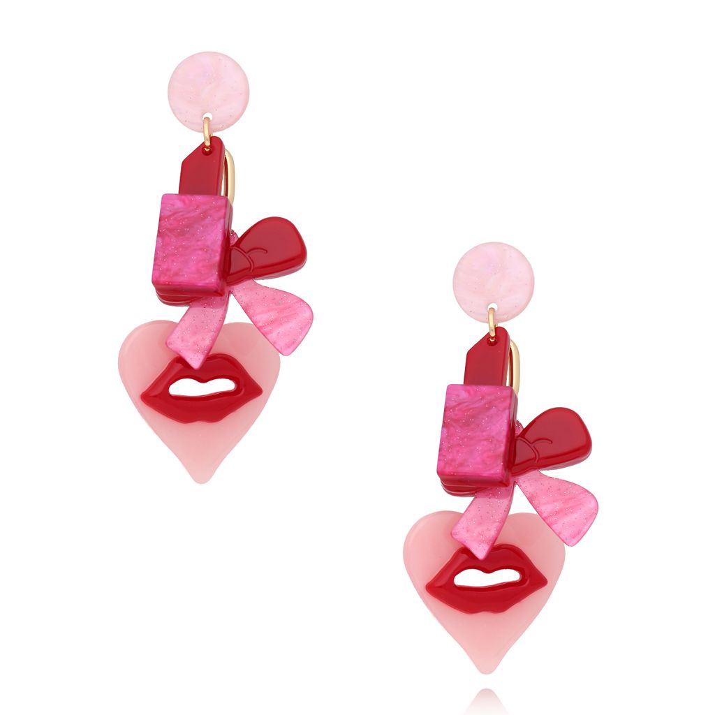 Kolczyki różowe z sercami i ustami Kiss Me KZA0251