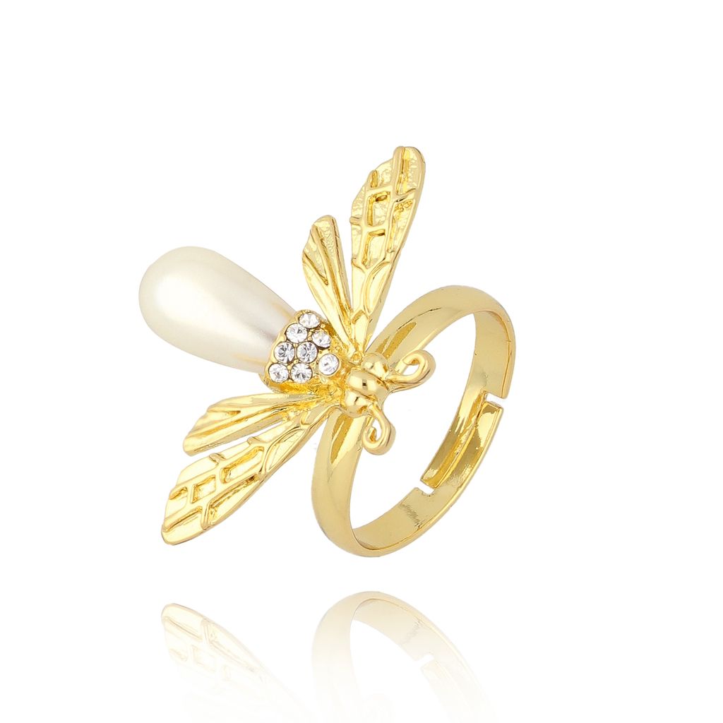 Pierścionek złoty z owadem z perłą Pearl Butterfly PMI0117
