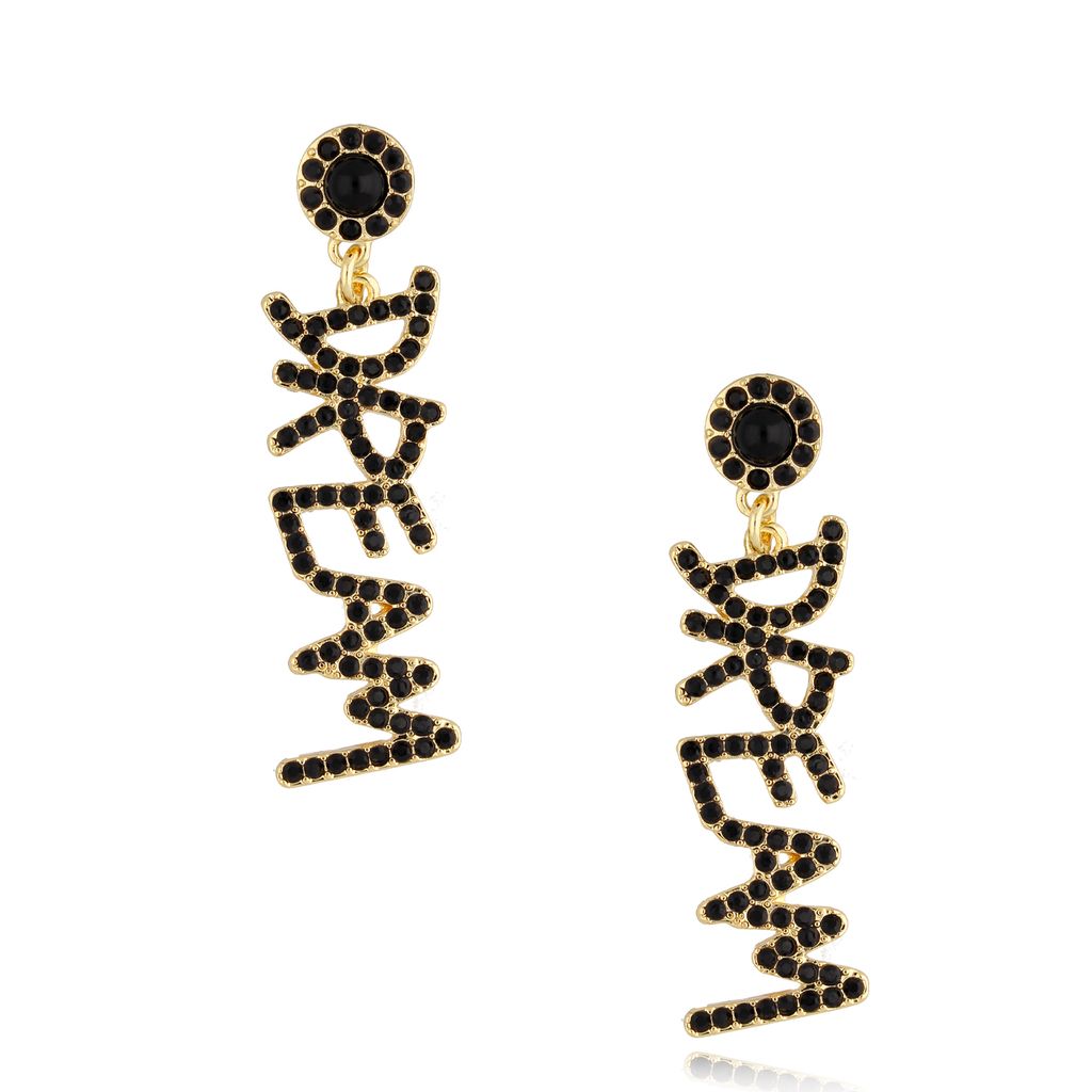 Kolczyki złote z czarnym napisem DREAM KRG0907