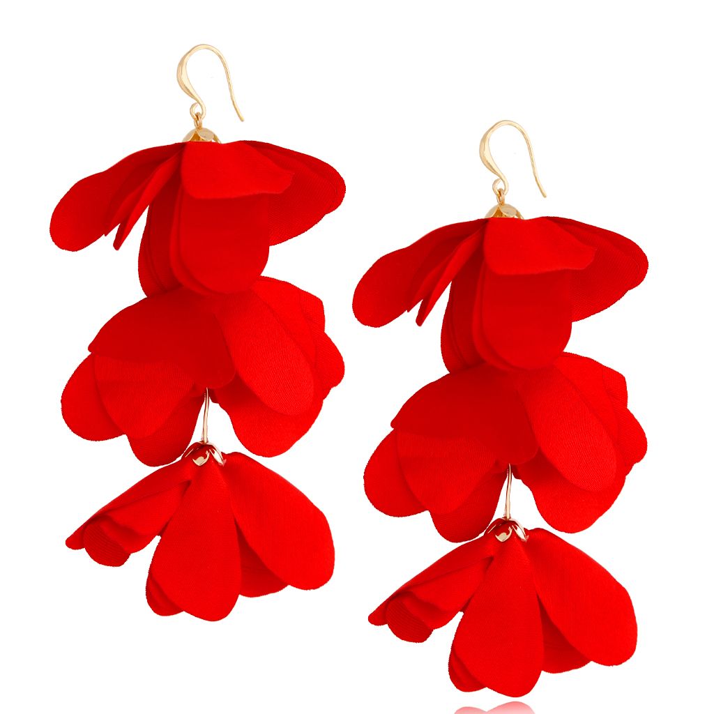 Kolczyki satynowe kwiaty czerwone KBL0718