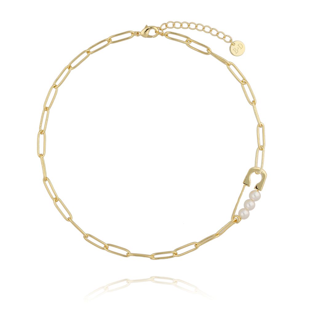Naszyjnik złoty z łańcuchem i agrafką z perłami NRG0213