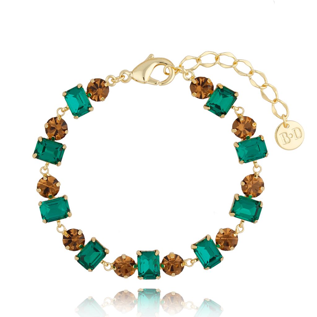 Bransoletka złota z brązowymi i zielonymi kryształkami Like a Queen BSS0024