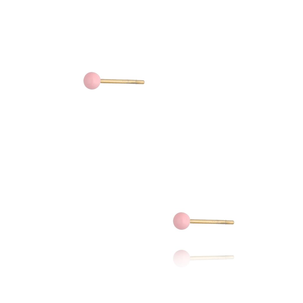 Kolczyki złote kulki z różową emalią 3 mm Enamel Balls KSA0776