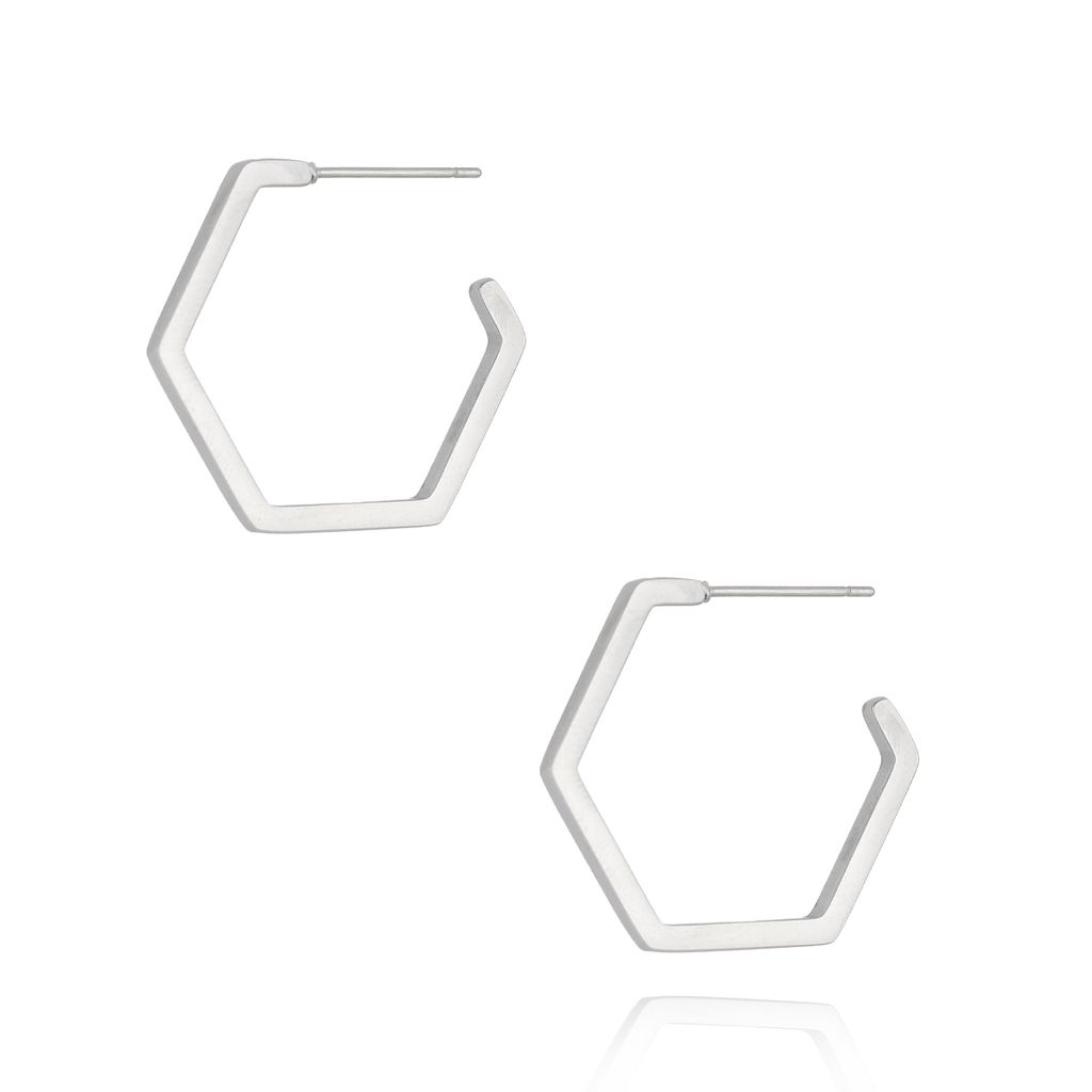 Kolczyki sześciokąty srebrne duże Hexagon KSA1022