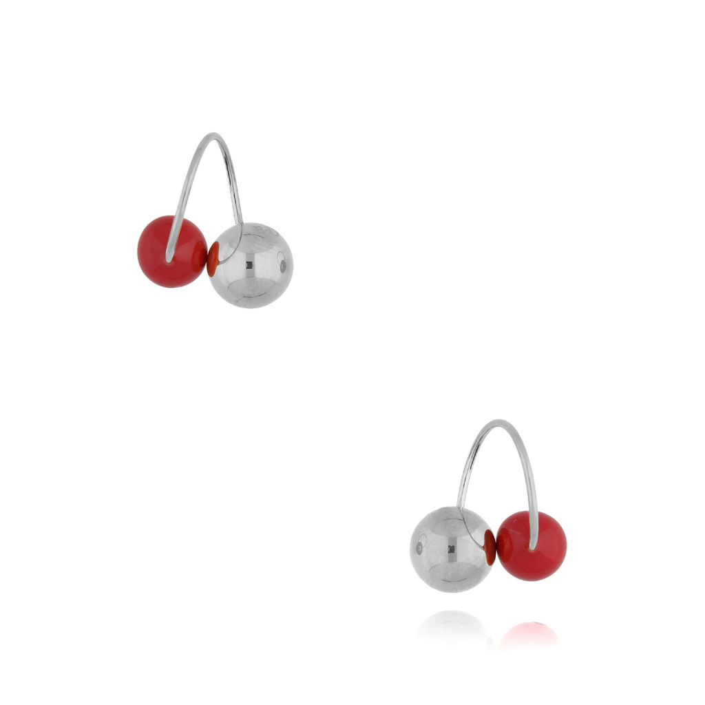 Kolczyki srebrne z kulkami i czerwoną emalią Enamel Balls KSA0999