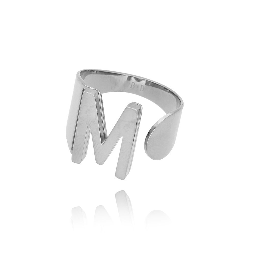 Pierścionek srebrny ze stali szlachetnej z literką M PSA0043
