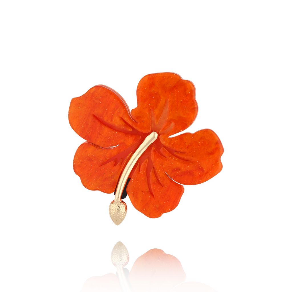Broszka pomarańczowa z kwiatem hibiskusa Kailani BRZA0095