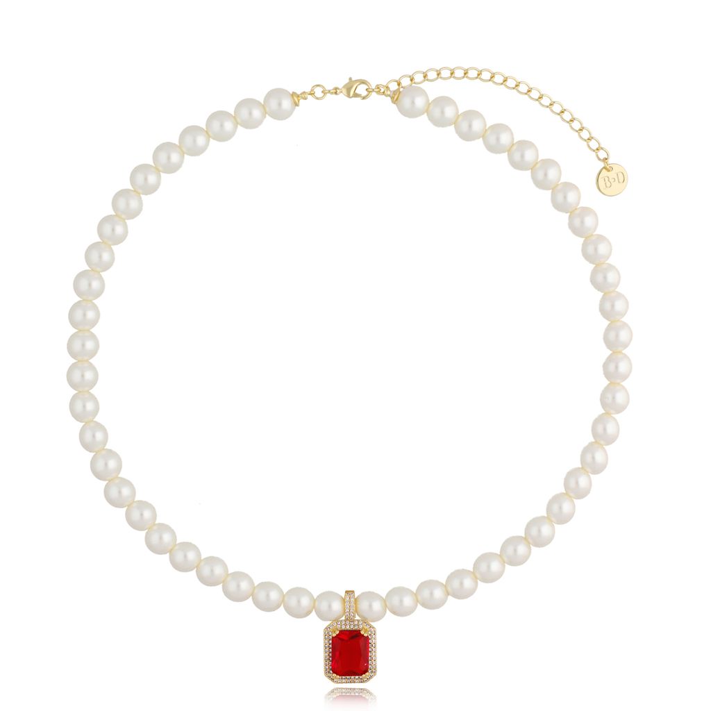 Naszyjnik z perłami z czerwonym kryształkiem Majestic NPE0130