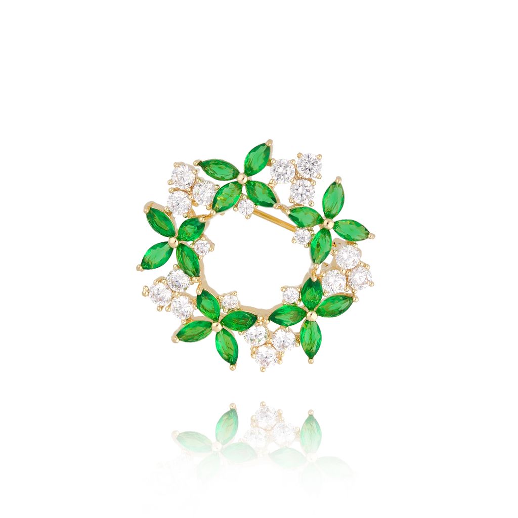 Broszka zielona z kryształami Flowers Glow BRSS0045