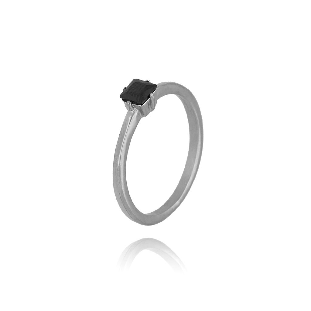 Pierścionek srebrny ze stali szlachetnej z czarnym kryształkiem PSA0067 R 15