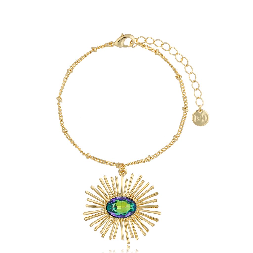 Bransoletka złota zdobiona zawieszką z zielonym kryształkiem Marie BTO0009