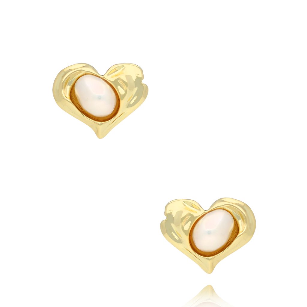 Kolczyki złote serca z perłami Corazón de perla KPE0122