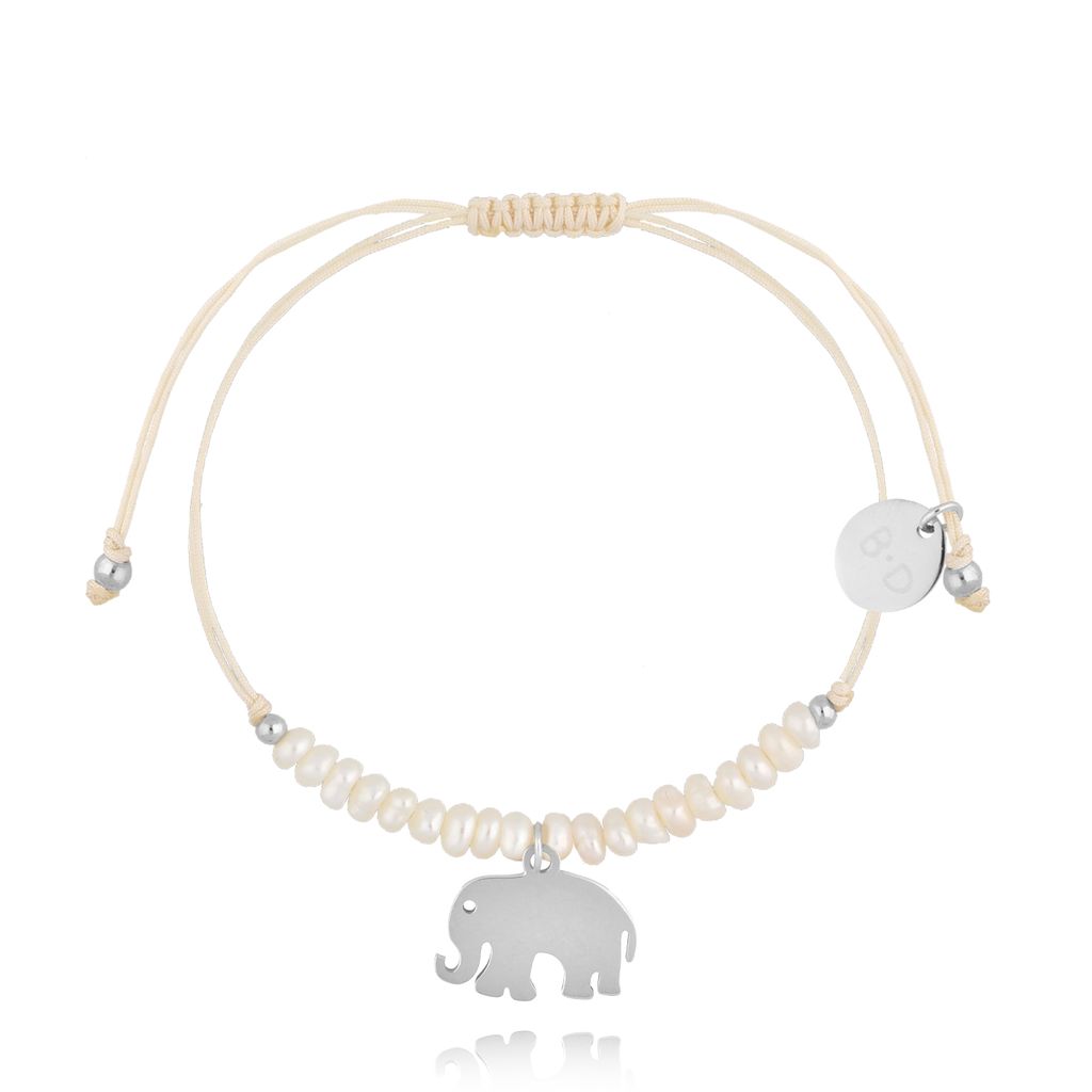 Bransoletka z perełkami i srebrnym słonikiem Feliz BMT0068