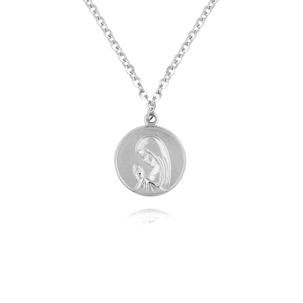 Naszyjnik srebrny z okrągłym medalikiem Matka Boska NSY0021