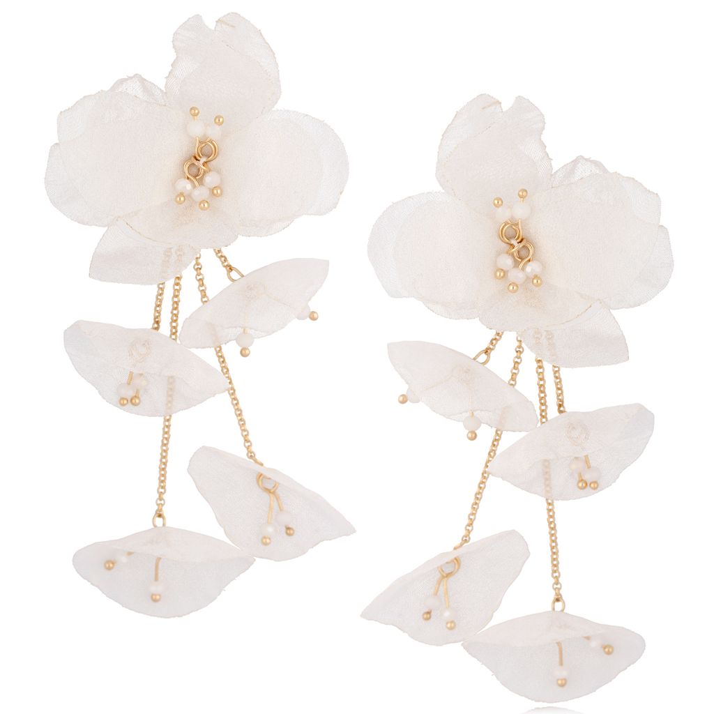 Kolczyki z szyfonu kwiaty białe Aura KBL1165