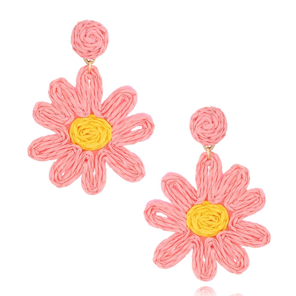 Kolczyki różowe kwiatki ze sznurkiem Nelia KSO0060