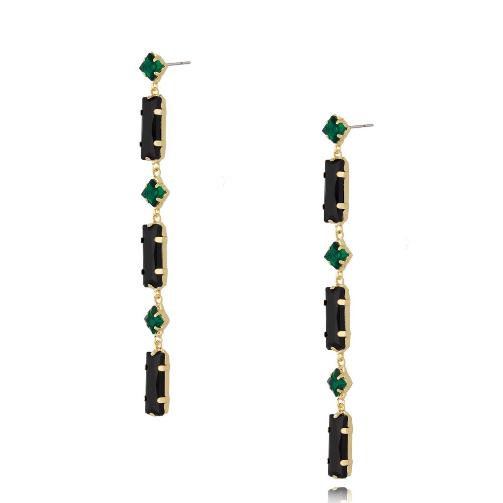 Kolczyki wiszące długie z czarnymi i zielonymi kryształkami Six KSS0914