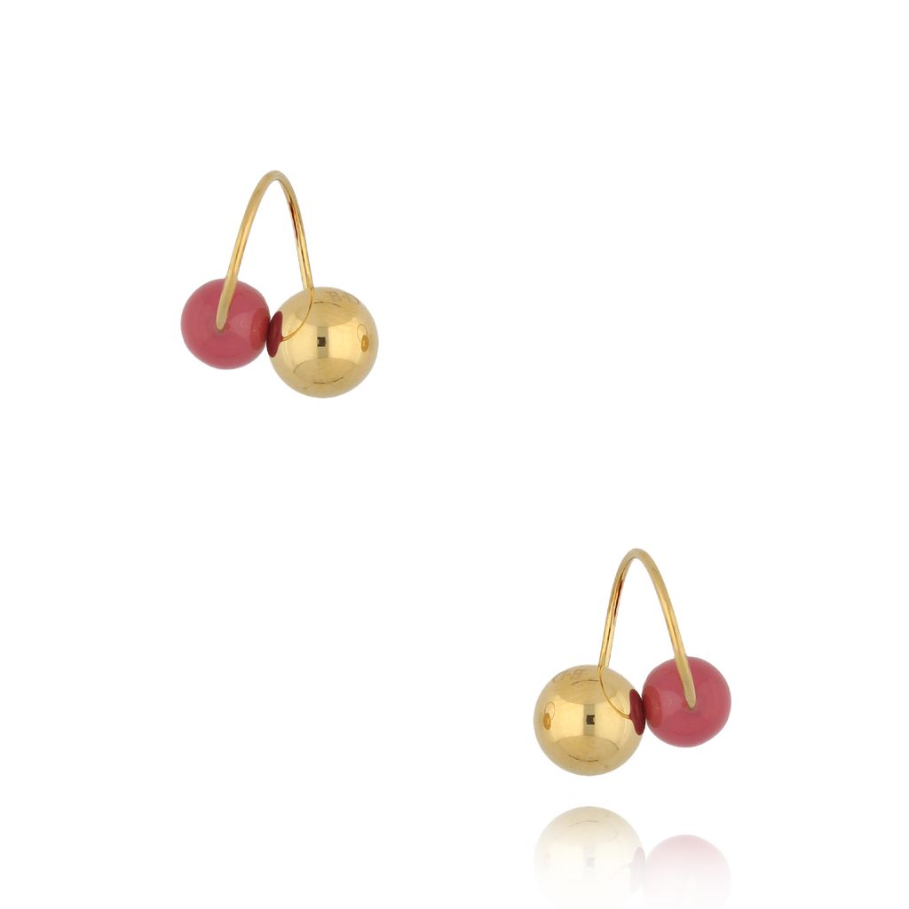 Kolczyki złote z kulkami i różową emalią Enamel Balls KSA1608