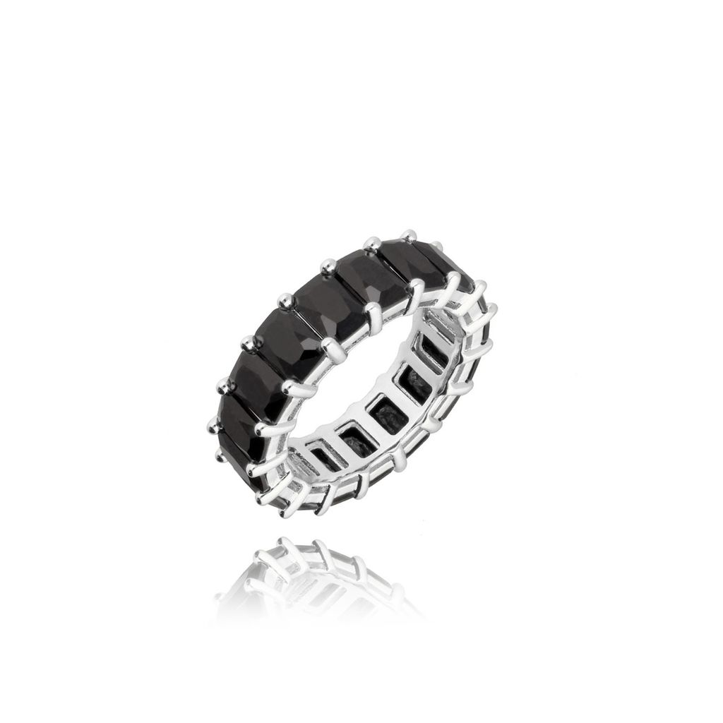 Pierścionek srebrny z czarnymi kryształkami PRG0068 rozmiar 13