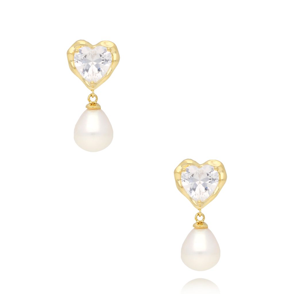 Kolczyki złote z perłami i sercami Pearls Hearts KPE0131