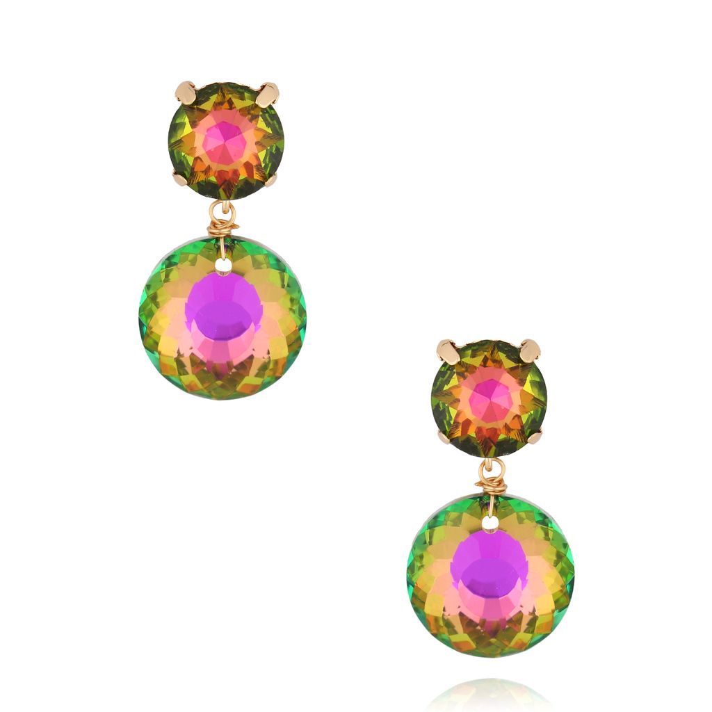 Kolczyki okrągłe z różowo zielonymi kryształami Vitória KFF0214