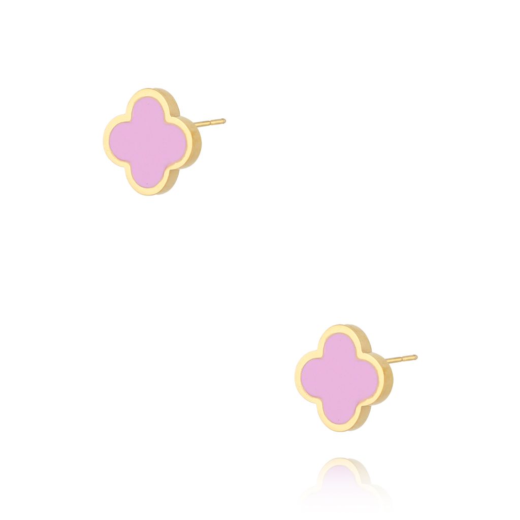 Kolczyki koniczynki z liliową emalią Heureux KSA1919