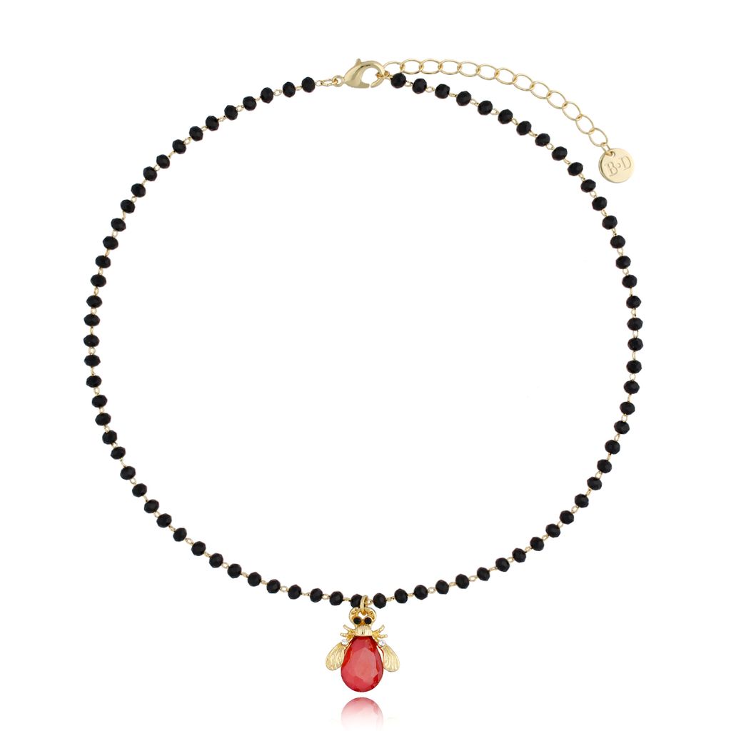 Naszyjnik z bladoczerwonym żukiem i kryształkami Tina NMI0163