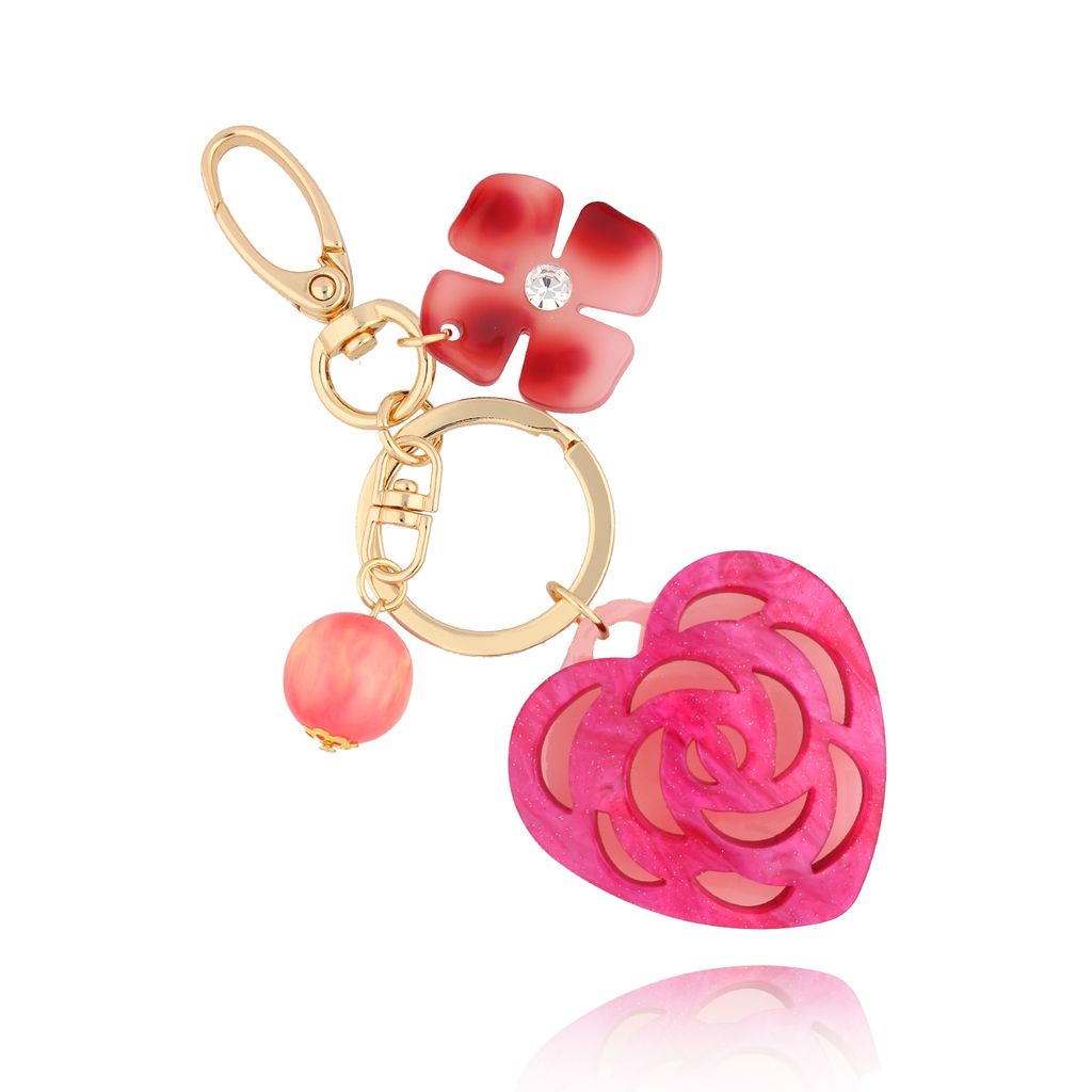 Brelok różowy z sercem i kwiatkiem Heart & FLower BREZA0075