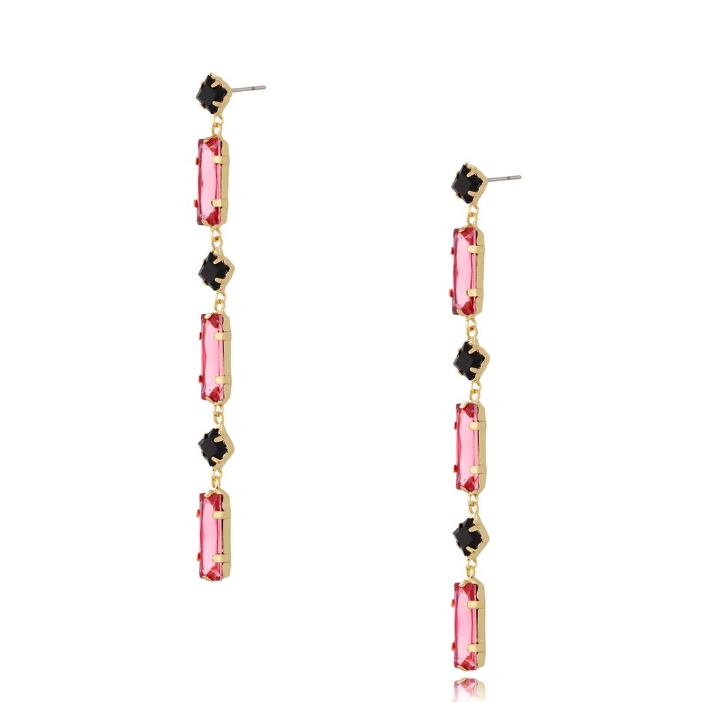Kolczyki wiszące długie z różowymi i czarnymi kryształkami Six KSS0913